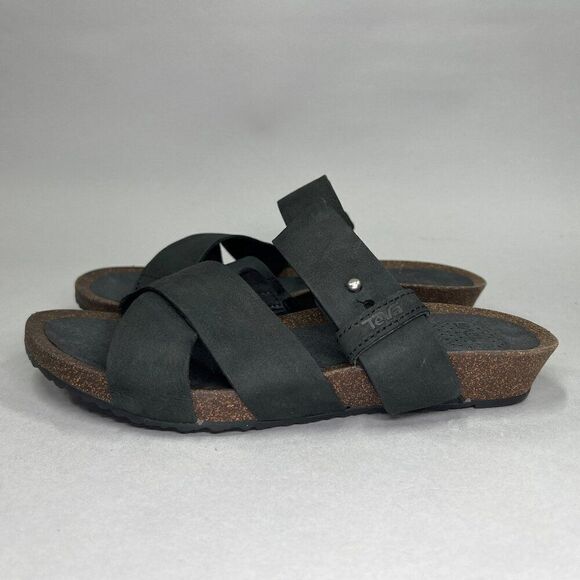 Teva Women's Size 6 Mahonia Black Leather Slide Sandals - Picture 4 of 9